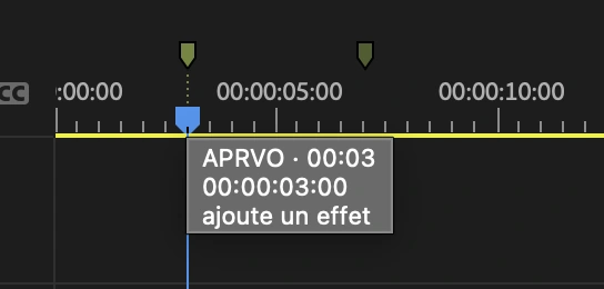 Marqueur Premiere ouvert sur le retour client, à son timecode
